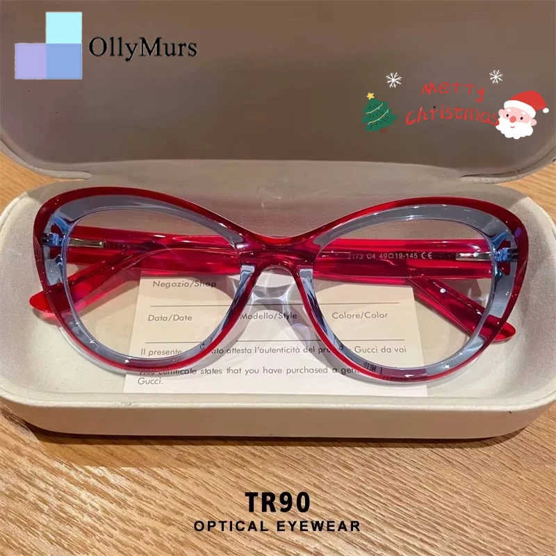 

OLLYMURS овальные модные двухцветные ретро-оправы TR90 женские очки для чтения с защитой от синего света настраиваемые очки по рецепту близорукость дальнозоркость