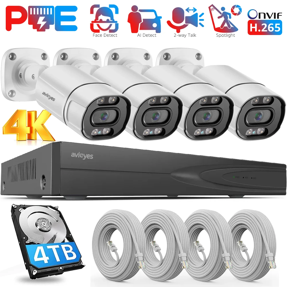 

4K 5Mp 8Mp POE CCTV Security Camera System Home Video Surveillance Kit Outdoor 4Ch NVR Kits 2-Way Audio AI Detect IP Camera Set