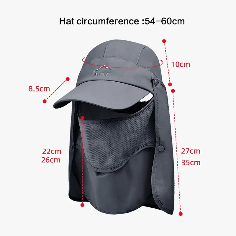 ฤดูร้อนป้องกันเบสบอลหมวกผู้ชายหมวกที่ถอดออกได้ป้องกันใบหน้าคอหูแห้งเร็ว UV ป้องกันหมวก Undefine Nasi