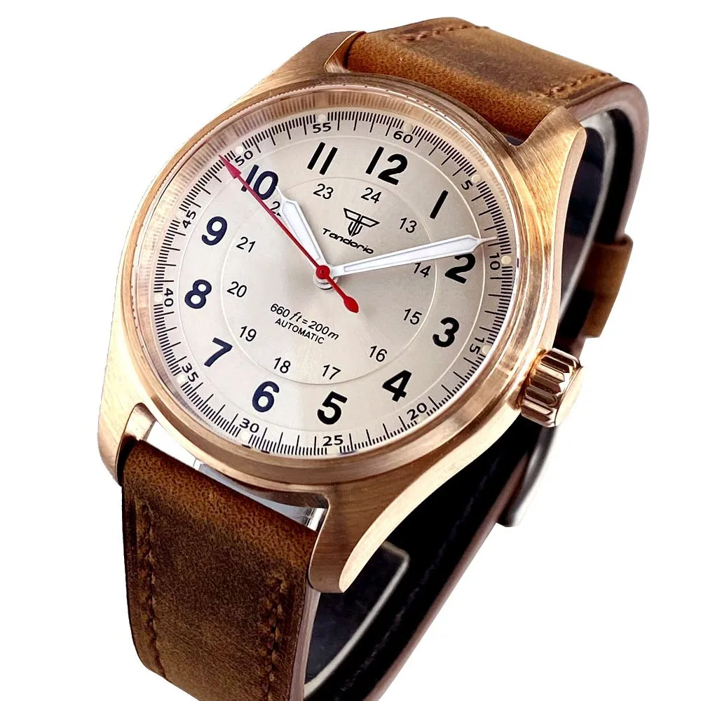 ساعة يد رجالي أوتوماتيكية من البرونز الصلب 39 ملم Tandorio باللون الأبيض والأزرق الياقوت NH35A PT5000