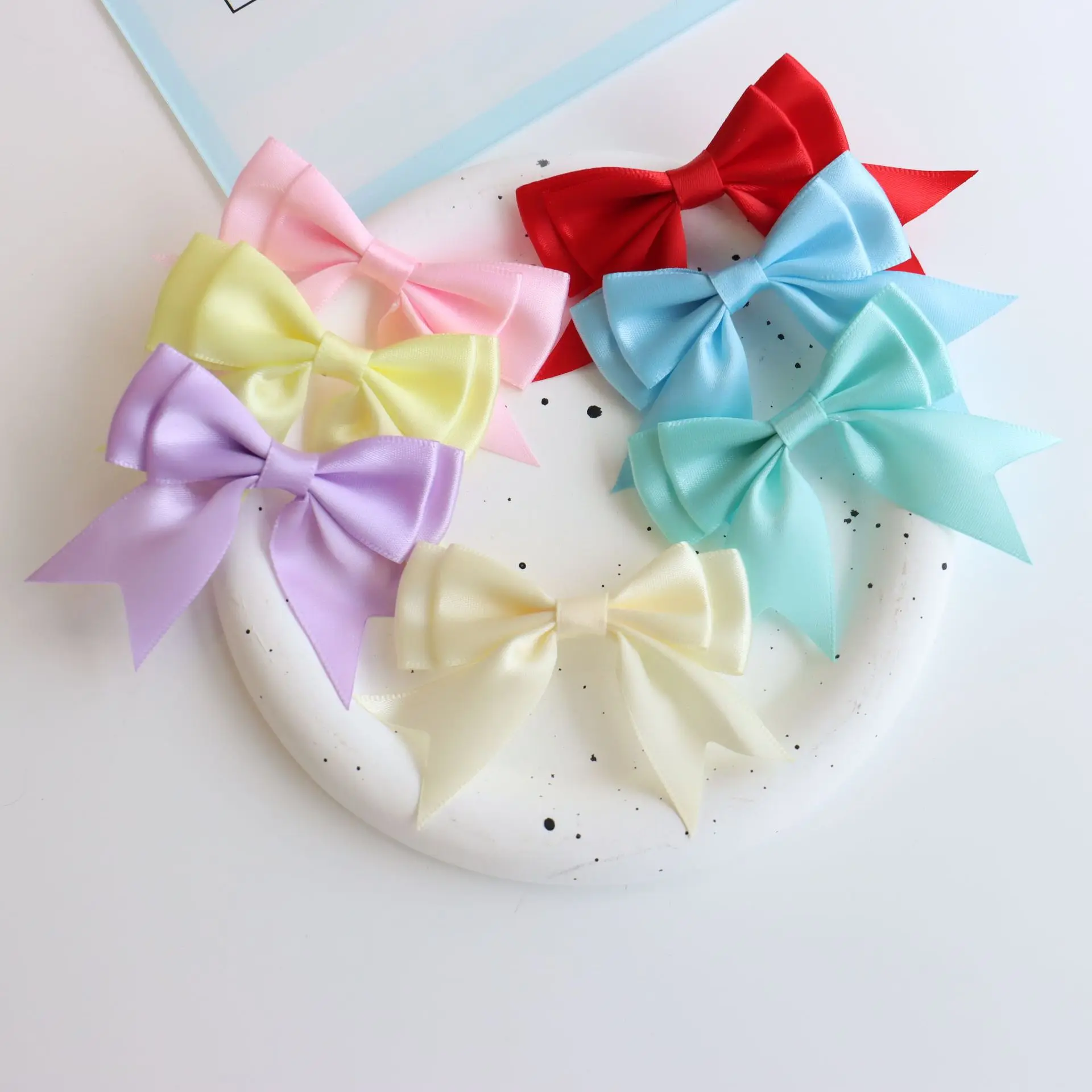10 Stück/Set Satinband-Schleife Bunte Polyester-Doppelschicht-Schleife für DIY-Nähprojekte, Hochzeitsdekoration, Haarnadeln, Kleidungszubehör – Detail 4