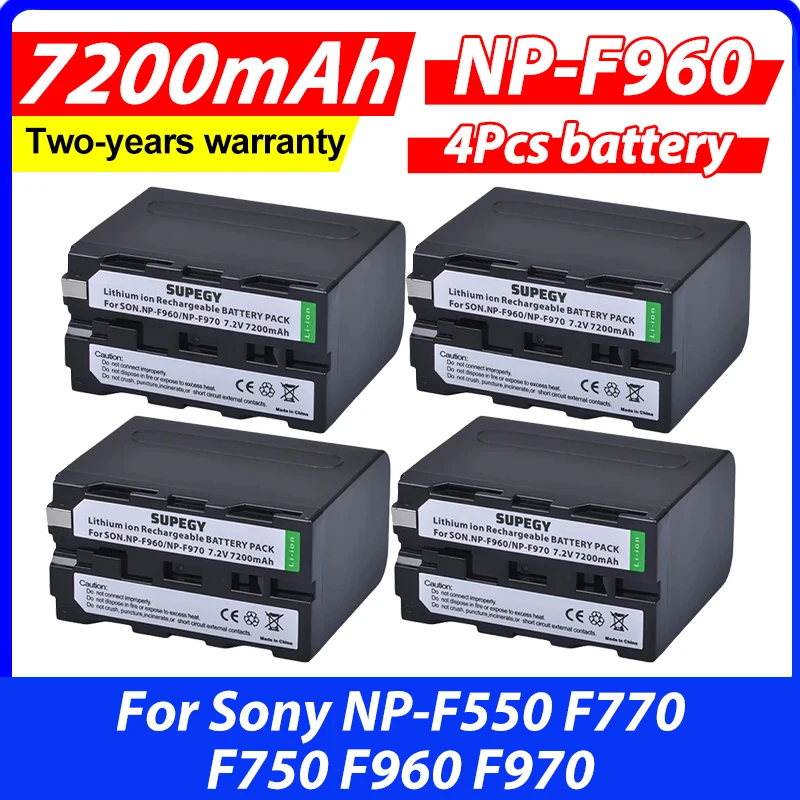 7.2V 7200mAh NP-F960 NP-F970 NP F970 NP F960 Camcorder batteries(4 Pack)  for Sony NP-F550 F770 F750 F960 F970