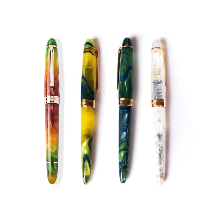 Colorful LORELEI Resin Converter Filling Fountain Pen Golden Clip Fine Nib 0.38mm EF Ink With Pens Box Office Supplies Gift