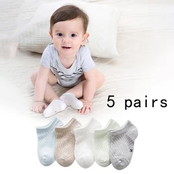 5 pairs of breathable and fashionable boat socks with mesh for boys and girls, cotton blend comfortable, casual and cute style,