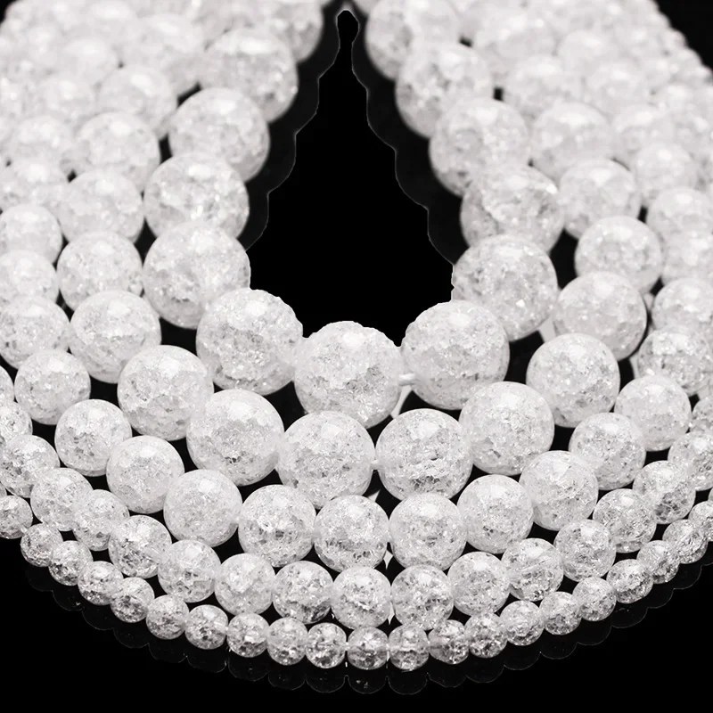 TGS GEM Natural White Snow Cracked Crystal Stone Beads 4 6 8 10 12 14 16 18 20 mm For Fit DIY Bracelet Necklace Jewelry Making