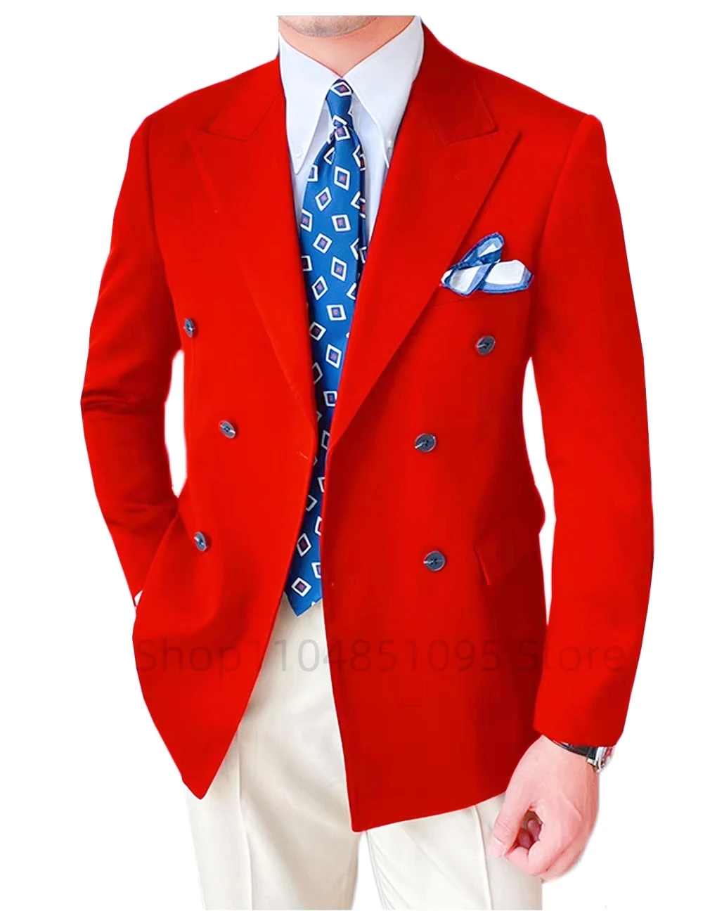 

Red Men Wedding Suits Jacket Double Breasted Blazer Peak Lapel Suit Jacket for Men Business Party Prom Suits Tops One Coat