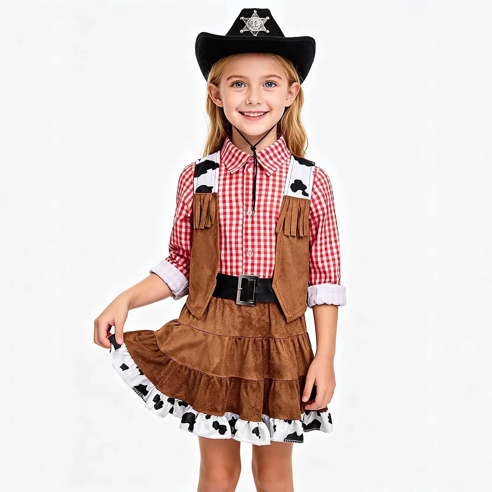 Children Halloween Western Cowgirl Costumes Kids Girls Carnival School Stage Party Vest Skirt Suit Role Playing Outfit