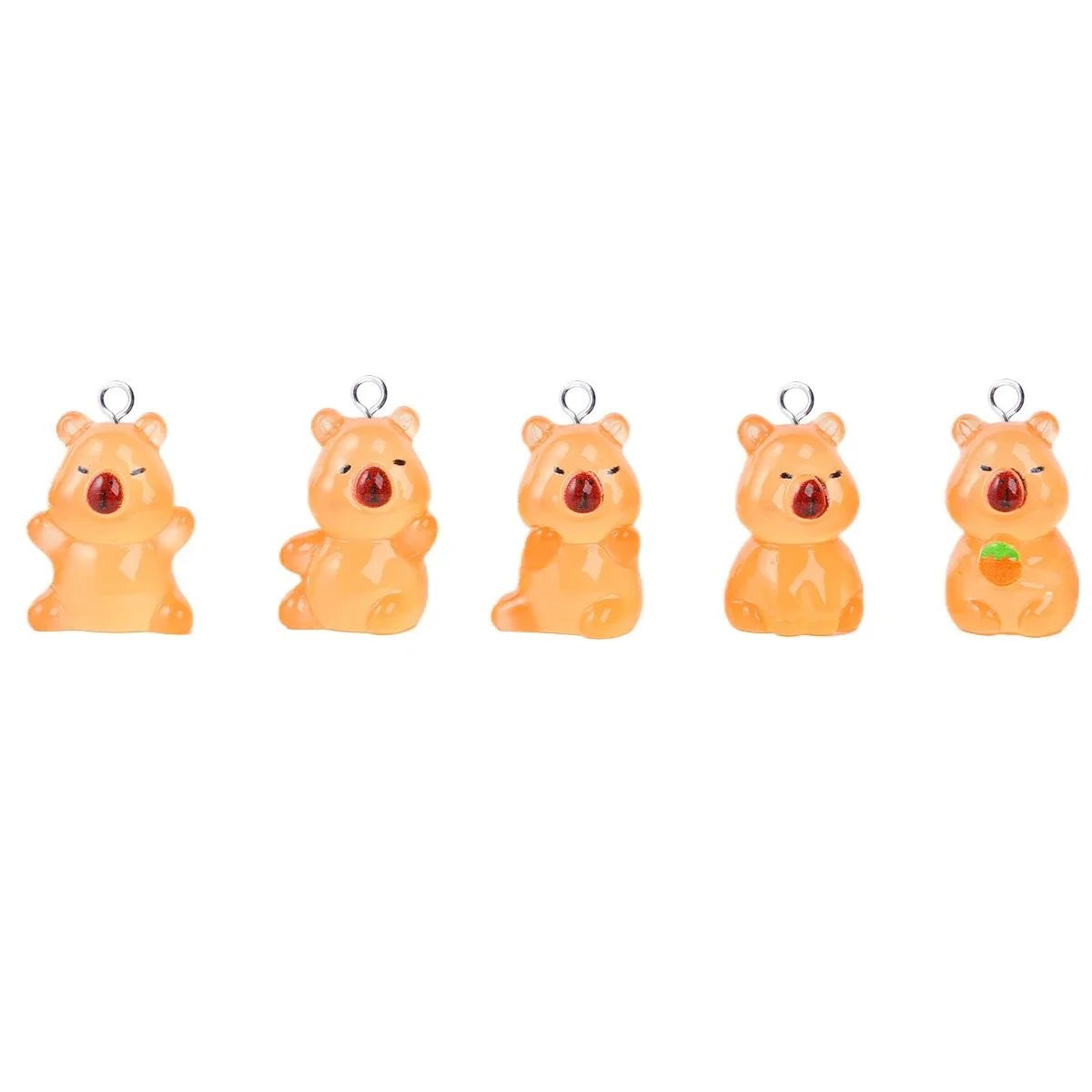 10Pcs Kawaii Glow In Dark Capybara Resin Flatback Charms Cute Noctilucent Animal Pendants For DIY Earrings Jewelry Making