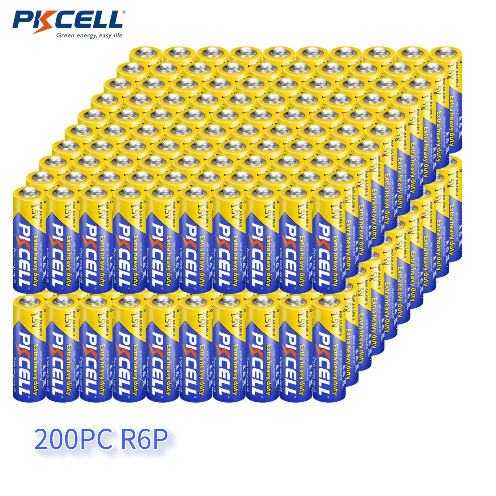 PKCELL 200PCS 1.5v AA Zinc-Carbon Battery R6P 1.5V UM3 Heavy Duty Primary Batteries For Motion Detector MP3 Walkman