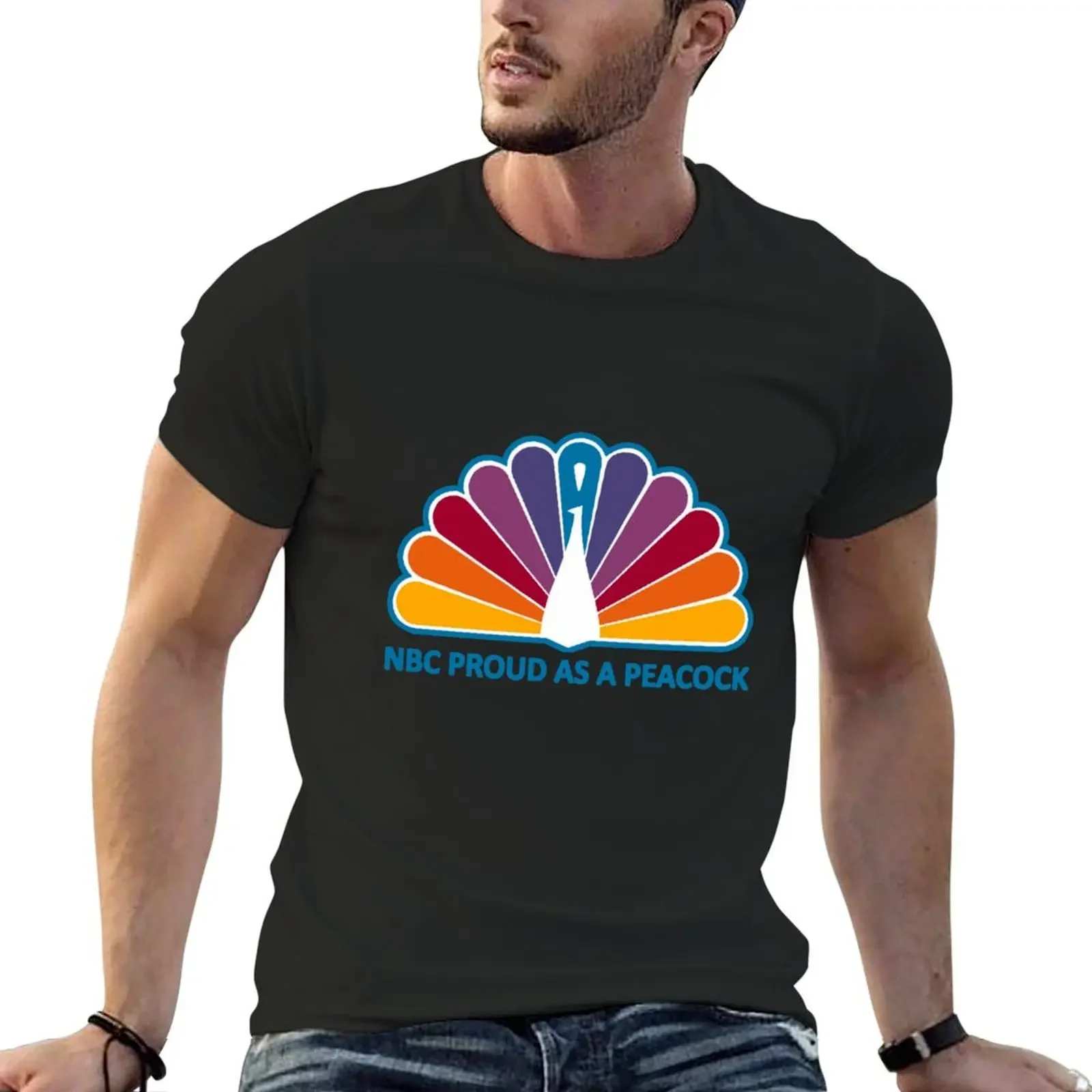 70s NBC Proud As A Peacock Vintage T-Shirt Blouse oversized t shirt compression shirt men