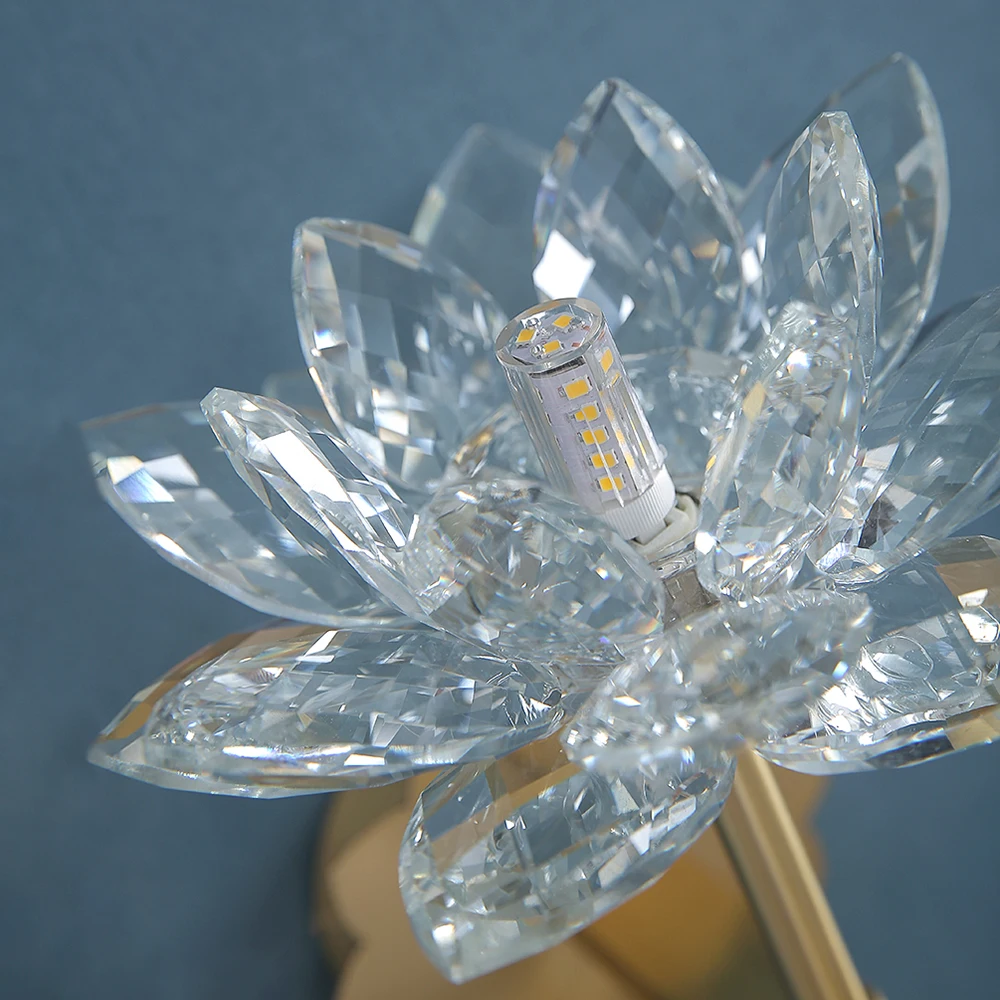 Crystal Flower wall lamp Home decor lotus lamps bedside lamp creative living room wall decor lights porch light mirror light