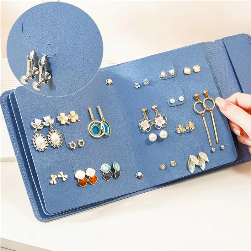 Leather Earring Organizer Book Portable Jewelry Storage Holder with Stud Holes Hoop Hangers Pocket for Earrings Bracelets Rings