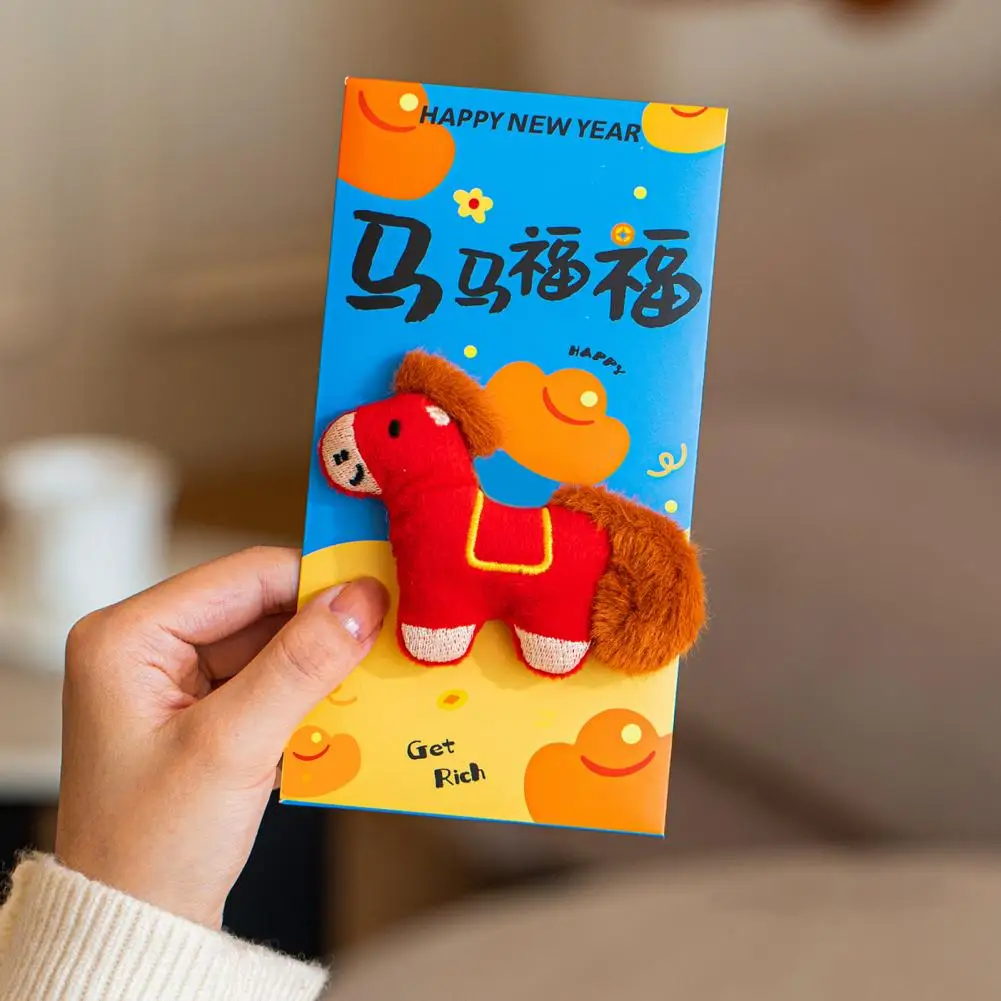 

Good Luck Money Envelope Fluffy Plush Envelope Money Pockets for Chinese New Year Horse Pattern Cash Gift Bag Embroidered