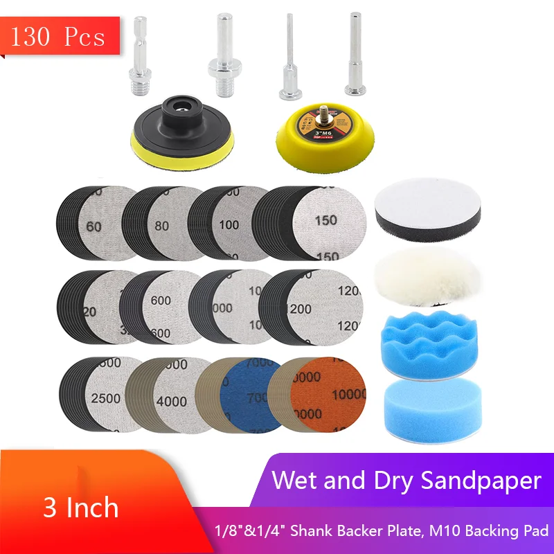 3 Zoll nasses und trockenes Schleifpapier 1/8 Stück mit 1/4 "&" Schaft Backer Plate M10 Backing Pad Interface Pad Schleif schwamm