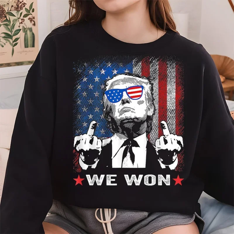 Trump We Won Sweatshirt, Trump 47th President, Trump Won the Election, Trump Merchandising Maga Puller,Hip Hop Street Wear