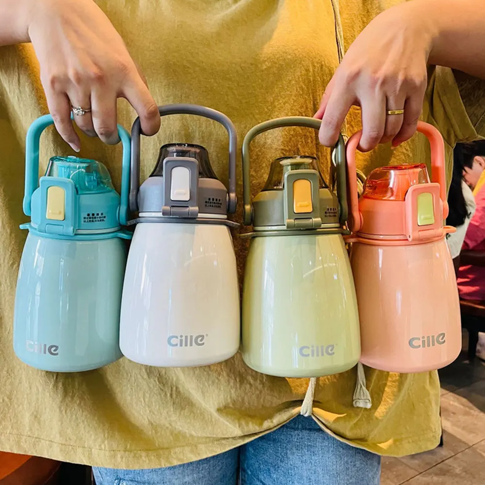 880ML Kids Stainless Steel Thermos Bottle with Straps 316 Insulated Vacuum Flask Large Capacity Water Bottle for Girls Belly Des