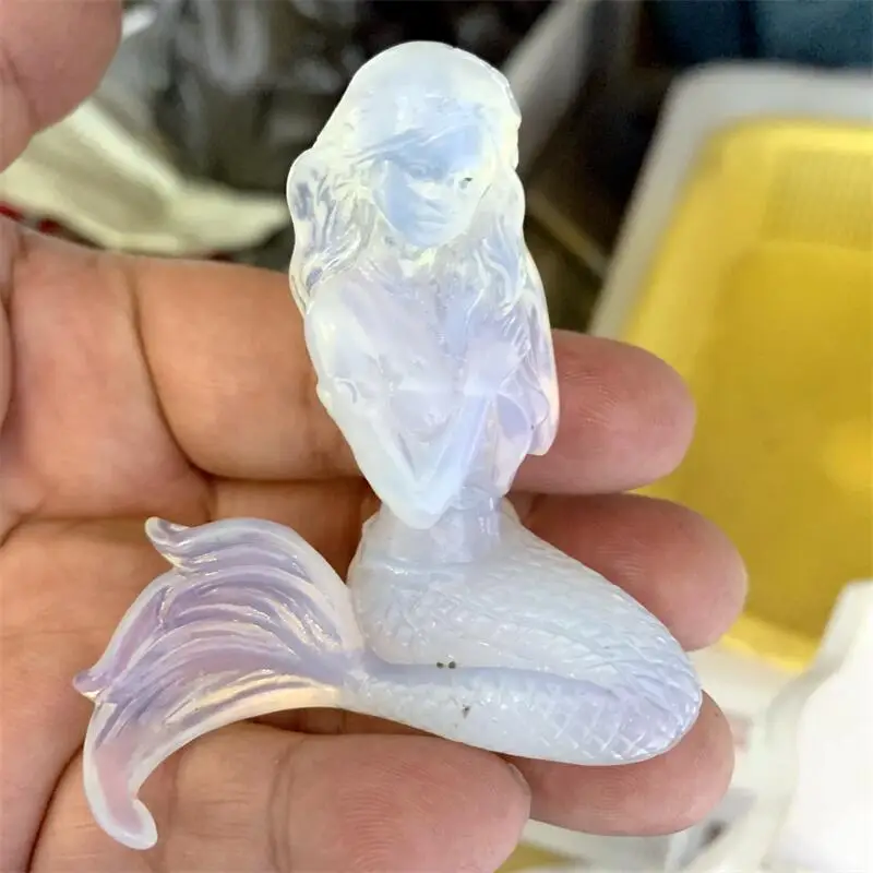 

Natural Opalite Mermaid Carving Shape Crystal Reiki Healing Fengshui Stones Home Decoration Gift 1PCS