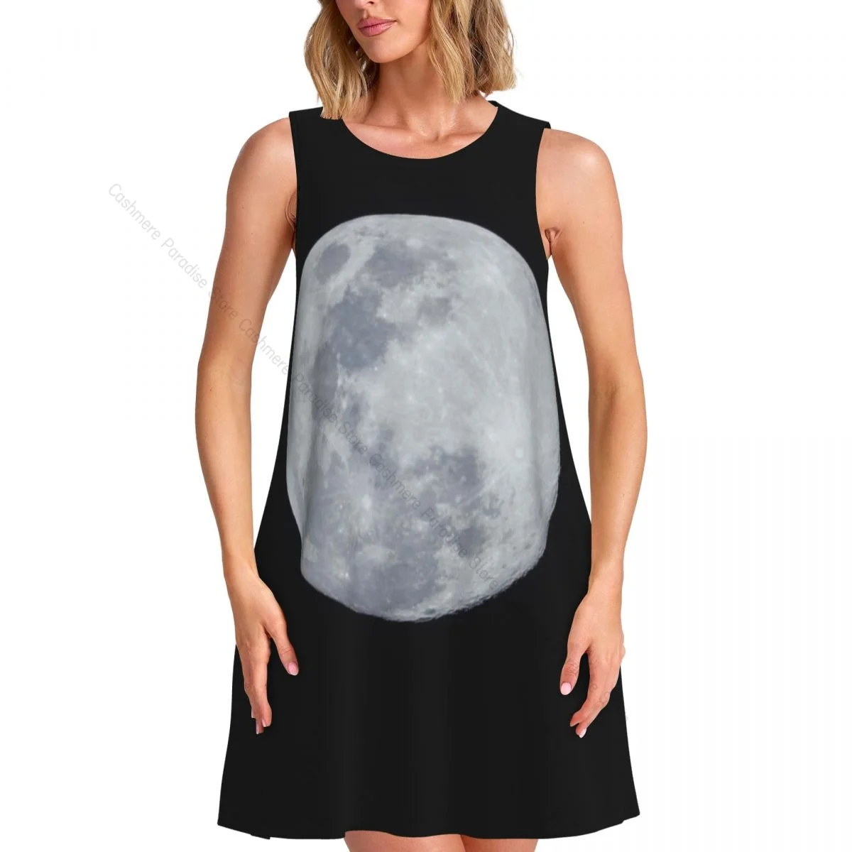 Robes d'été pour femmes, t-shirt de plage, sans manches, pleine lune, foncé, décontracté, ample, débardeur, 2025