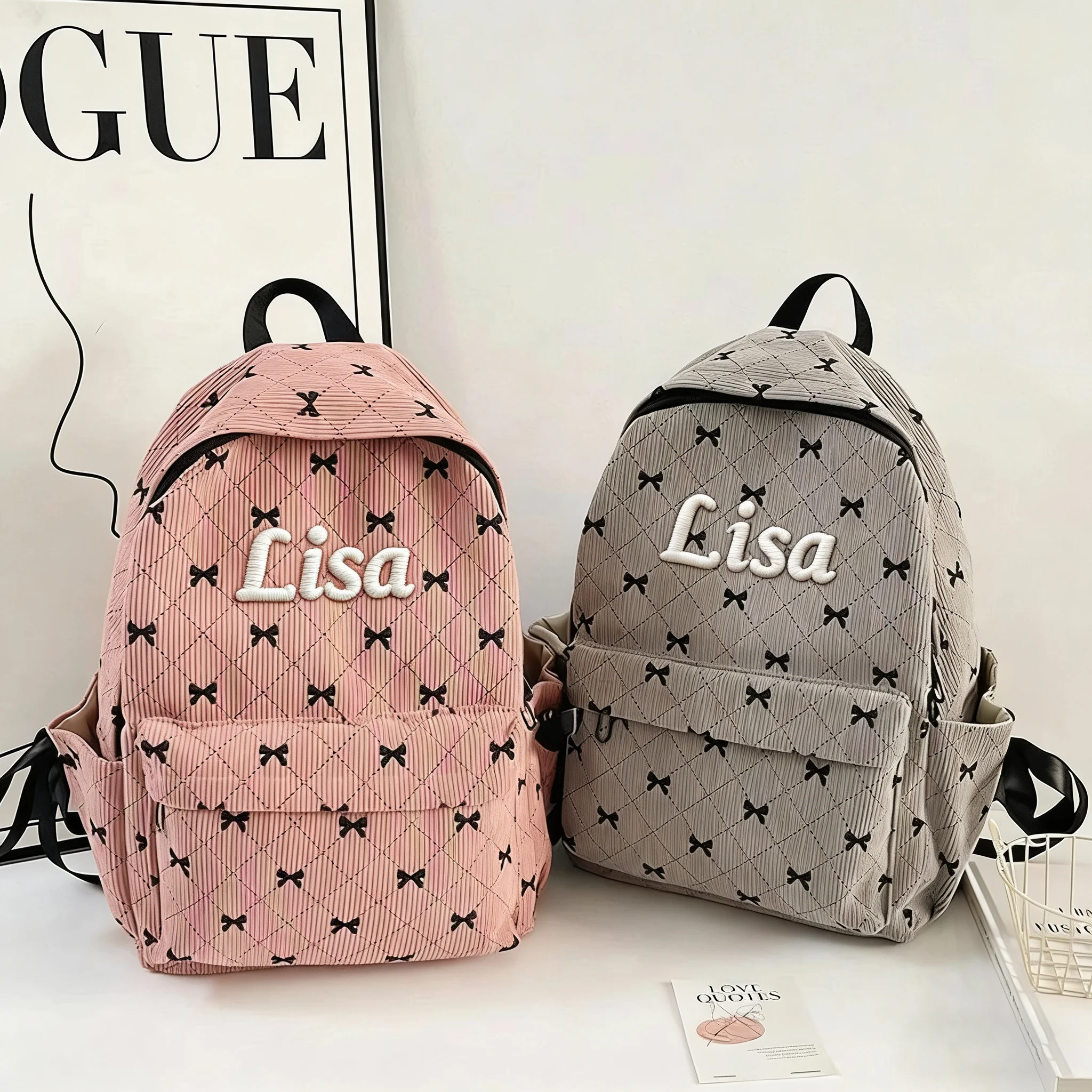 

Рюкзак с вышитым именем, милый текст, большая вместимость, повседневная модная школьная сумка для студентов, женские персонализированные подарки