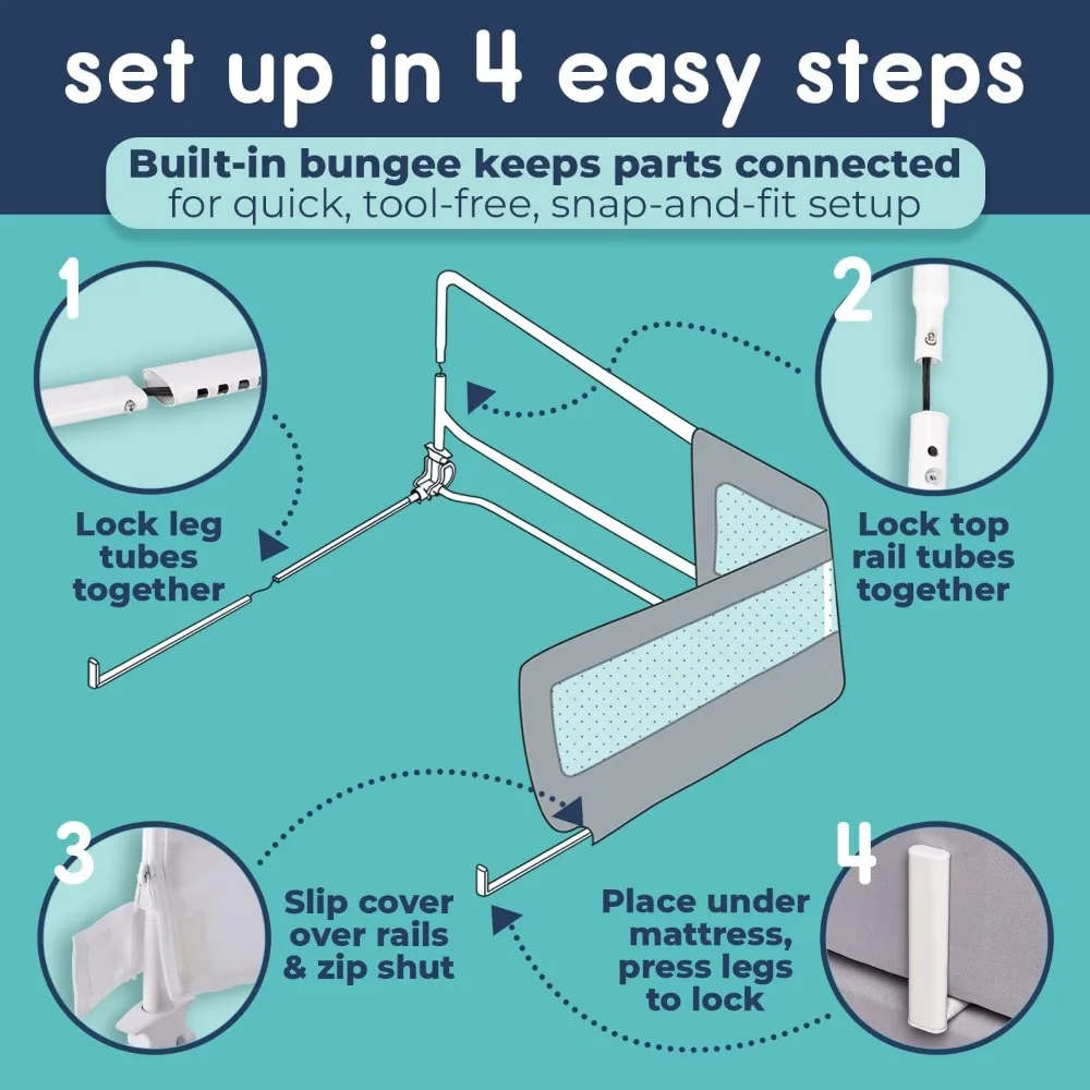 Удлиненные поручни для кроватей для малышей, сверхмощная поворотная ограждение с мягким сетчатым чехлом, подходит для двуспальных кровати размера «queen-size»