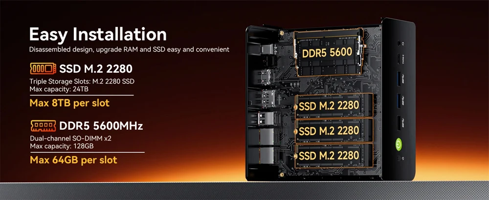 GMKtec K12 OCulink Mini Computer AMD Ryzen 7 H 255 Dual DDR5 5600MT/s 3 * SSD PCIe4.0 Mini PC da ufficio WiFi 6 BT 5.2 Dual 2.5G LAN