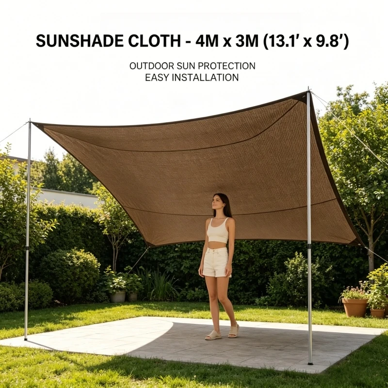 3M x 4M Brown Outdoor Sun Shade Net UV Resistant Durable Canopy for Travel Picnic Pool Use