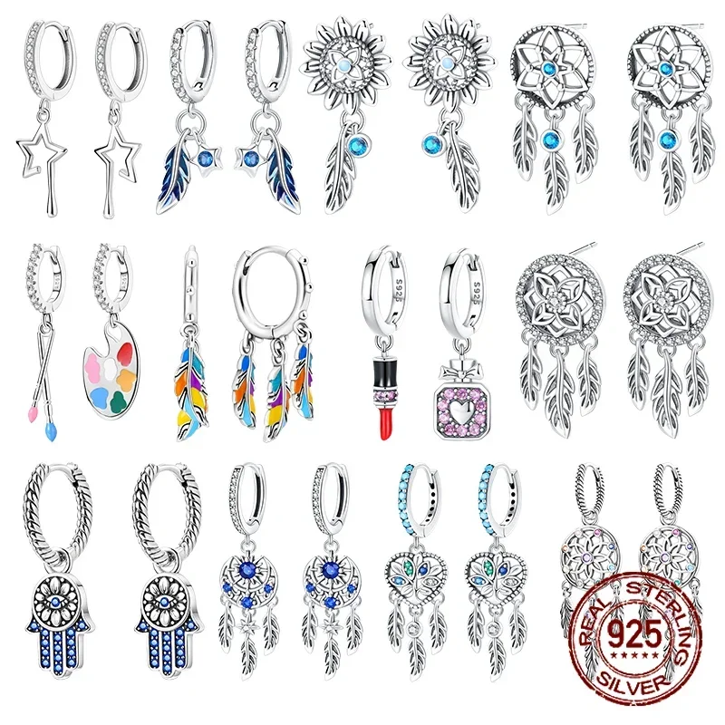 925 Sterling Silver Dreamcatcher Earrings For Women Exquisite Colored Zircon Lipstick perfume paint palette Earrings  Jewelry