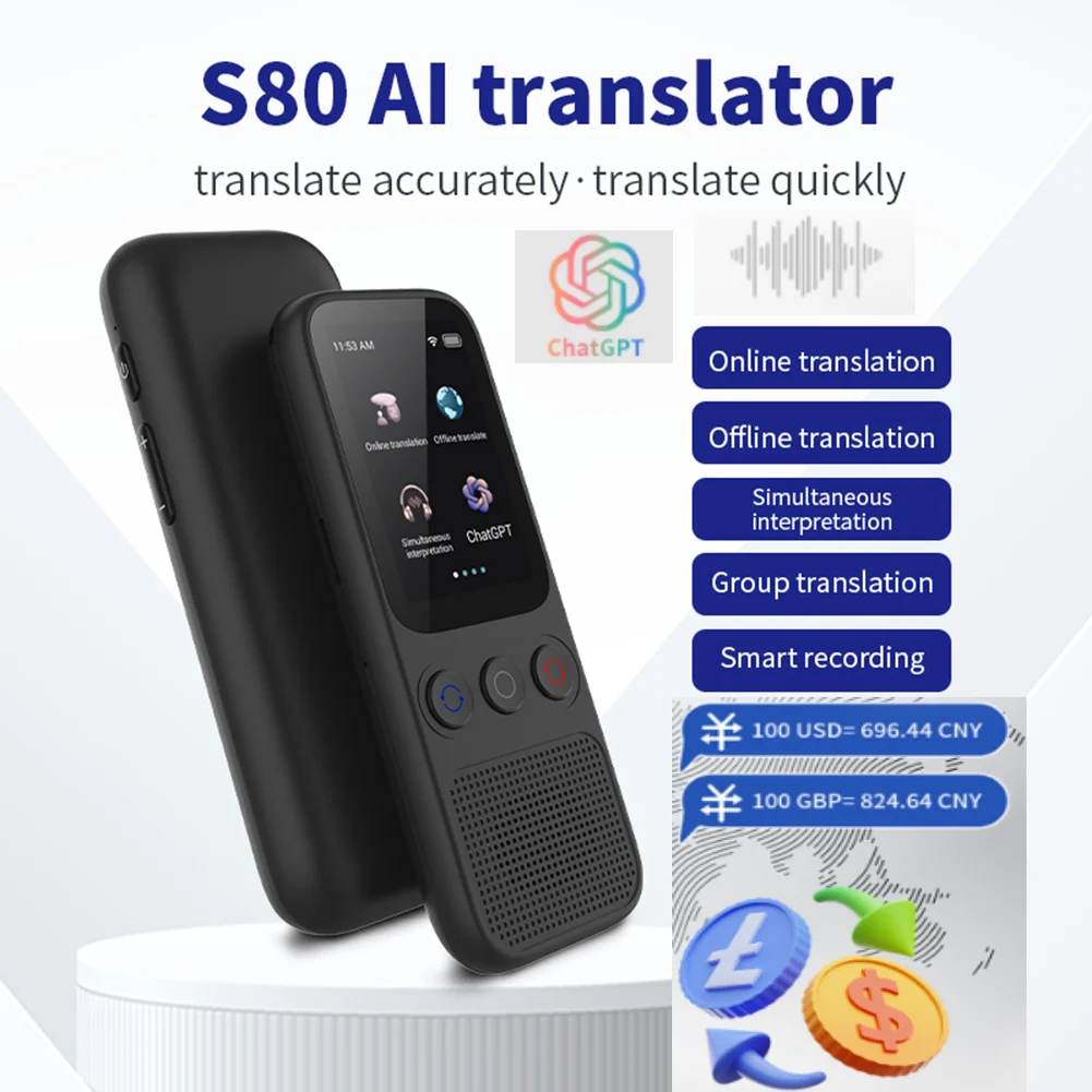 Language Translator Device S85 with 138 Languages Portable Voice Translating Offline Translation Support Voice Video Recording ﻿