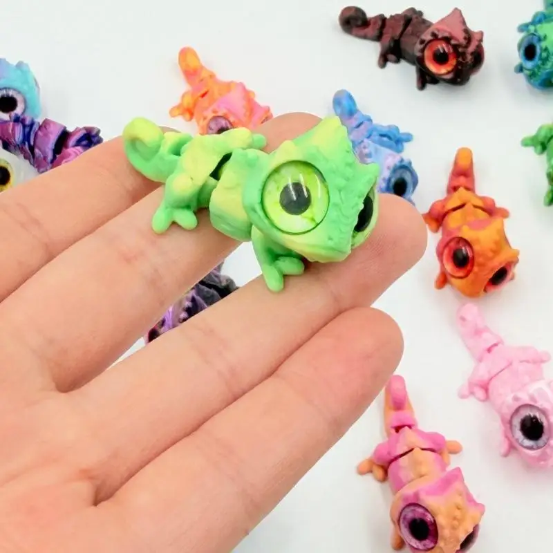 3D Printed Mini Chameleon Figures Movable Joint Big Eyes Lizard Model Fidget Toy Home Decor Desktop Ornament Gift Collection