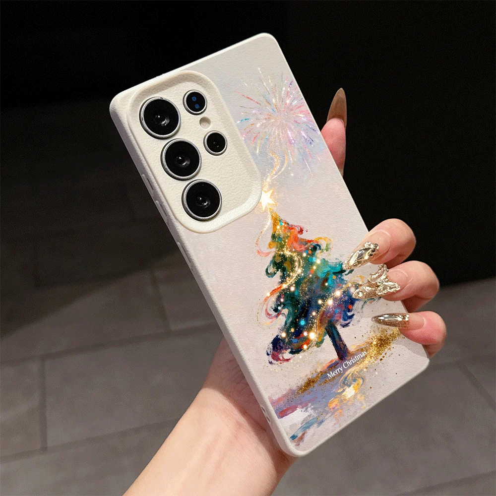 Cute Christmas Tree Snowman Pattern Lychee Texture Phone Case for Samsung Galaxy A56 A57 A55 A54 A53 A52 A37 A36 A51 Soft Cover