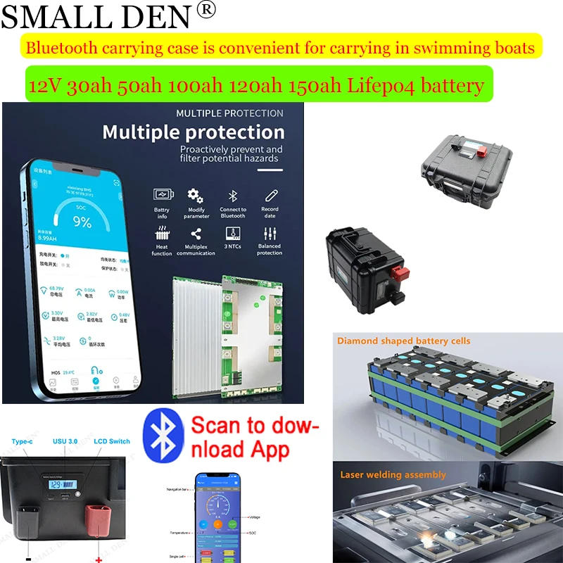 

Подключение Bluetooth BMS12V 30AH 50AH 100AH ​ ​ Аккумулятор LiFePo4 120AH 150AH для внедорожников, плавательных лодок и лодок