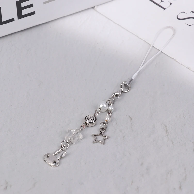 Y2K Cute Metal Rabbit Phone Lanyard Bunny Beaded Phone Chain Sweet Cool Cell Mobile Phone Strap Keycord For Girl Gifts