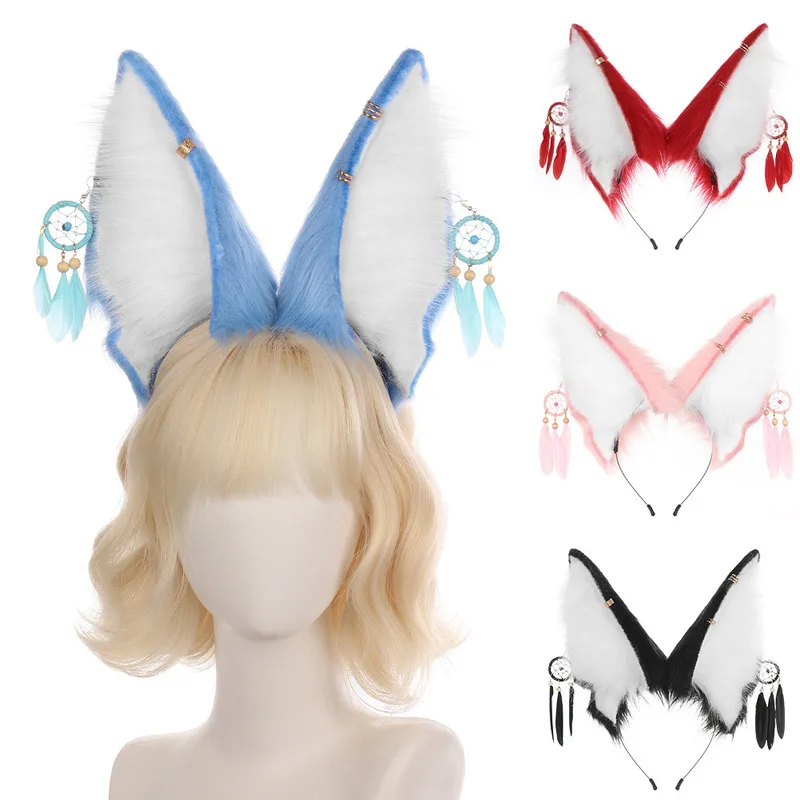 Diadema de orejas de animales de peluche hecha a mano Le Cool, accesorio atrapasueños, disfraz de Halloween de Anubis ​ Sombreros de Comic Con egipcios