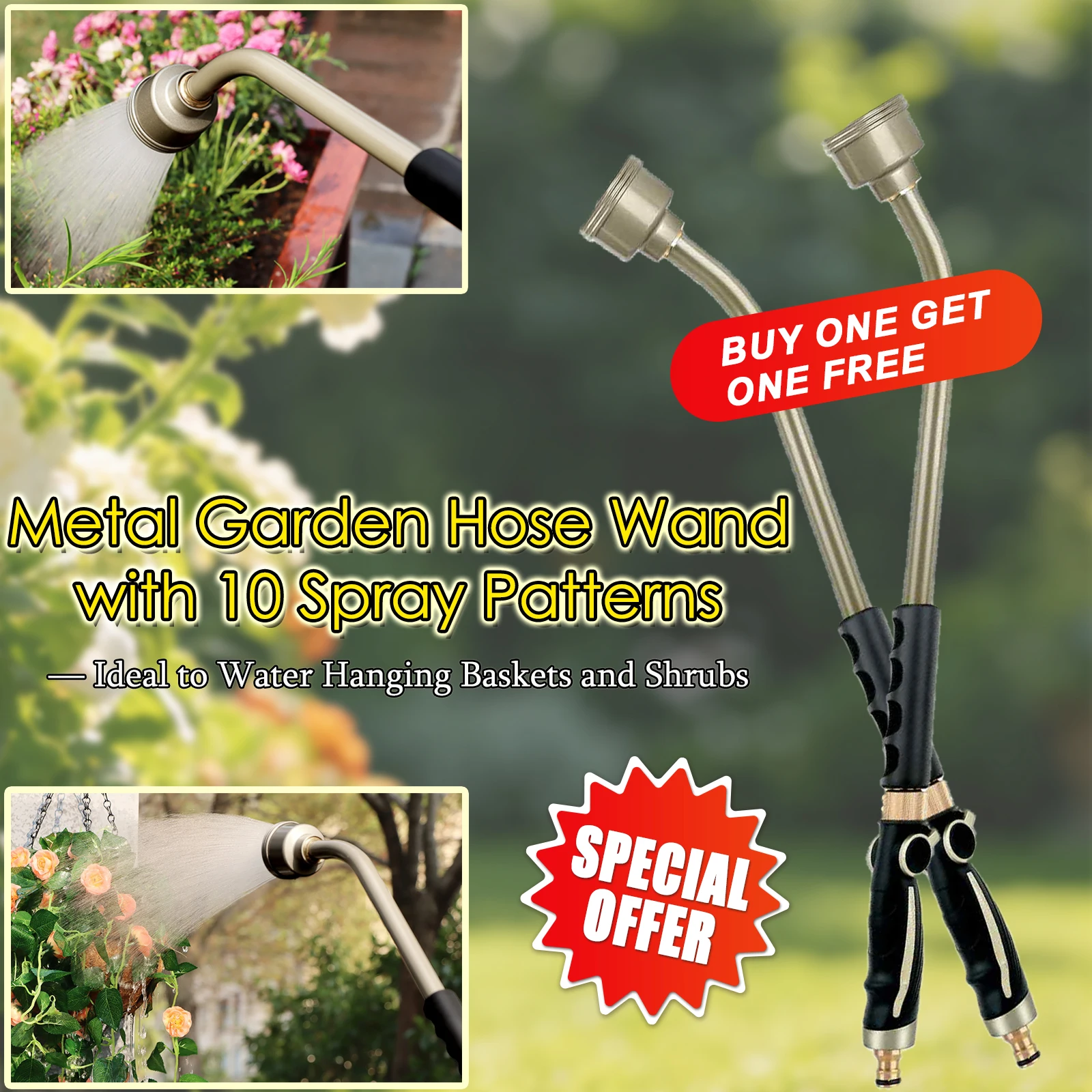 

2 шт. сверхмощный металлический шланг, 24-дюймовый распылитель для душа с контролем потока большого пальца для подвешивания корзин, кустарников, растений