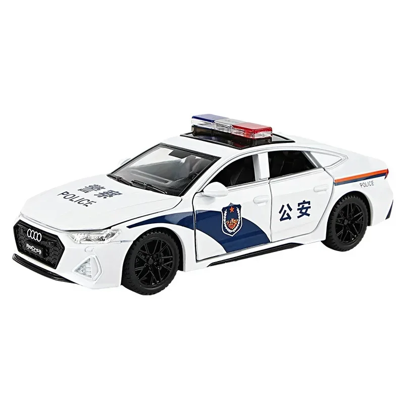 Modelo de coche de policía Audi RS7, simulación 1:32, con luz de sonido, vehículos de juguete fundidos a presión, regalo para niño en miniatura Voiture