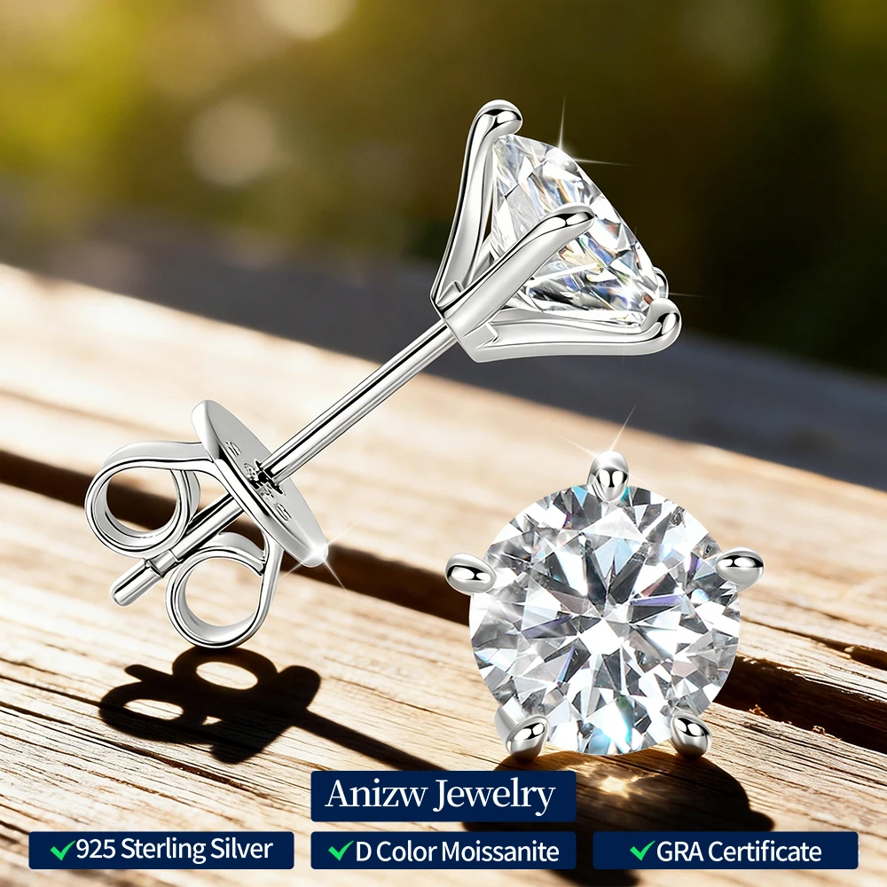 

Classic 5 Claw 2CT Moissanite Stud Earrings Real 925 Silver 1CT 0.5CT Moissanite Piercing Ear Fine Jewelry Wedding for Women Men