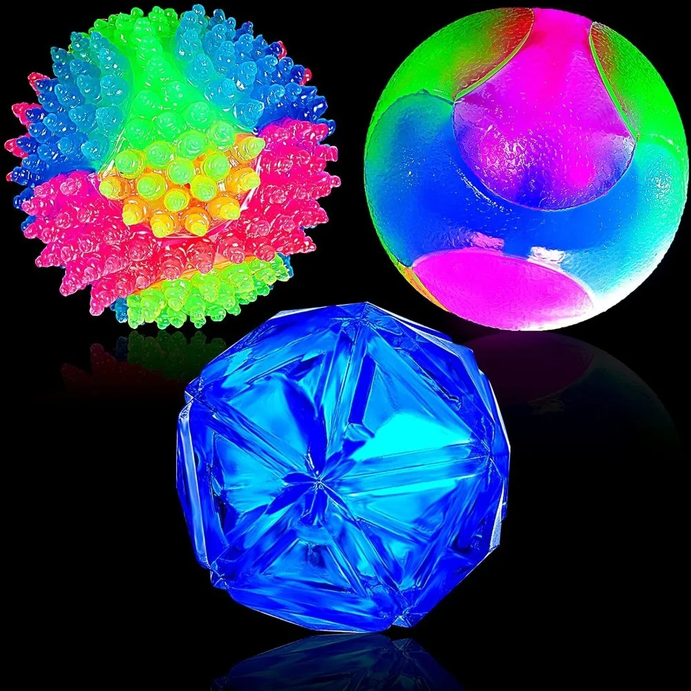 

3 Pcs Light Dog Ball Glow in The Dark Dog Ball LED Glowing Interactive Squeaky Spiky Interactive Toy Bounce Activated Pet Toy fo