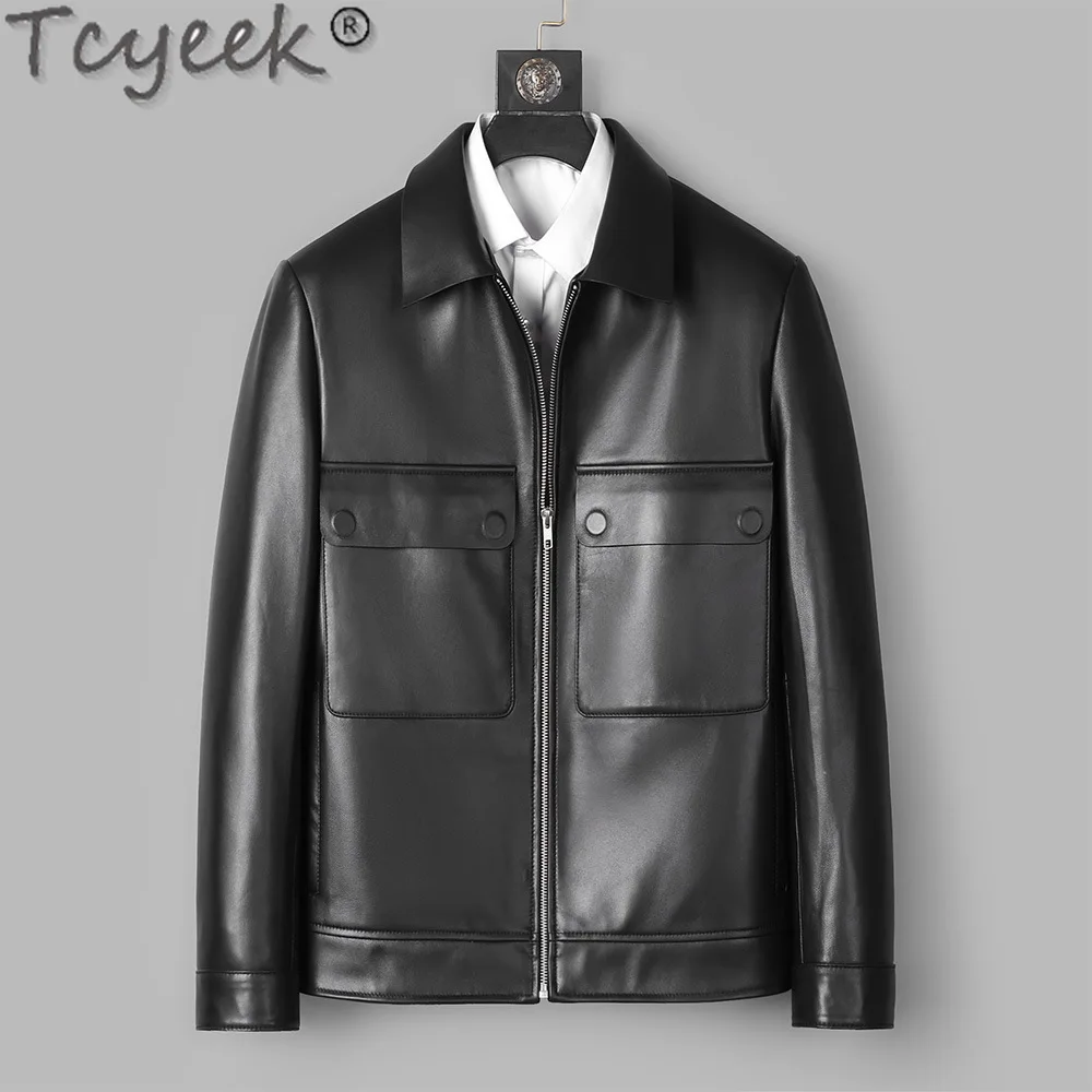 Tcyeek Genuine Leather Man Jackets Spring Autumn Clothes Natural Sheepskin Coats Men's Motocycle Jacket Casual Jaqueta De Couro