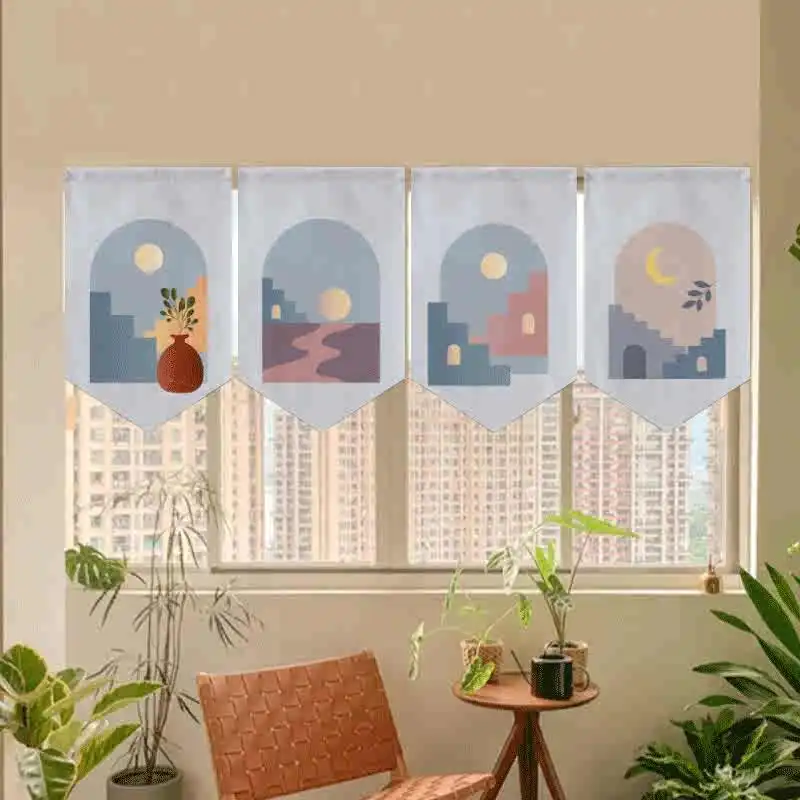 VIKAMA Olive Green Red Panda Half Curtain Velcro No Drill Healing Animal for Kitchen Window