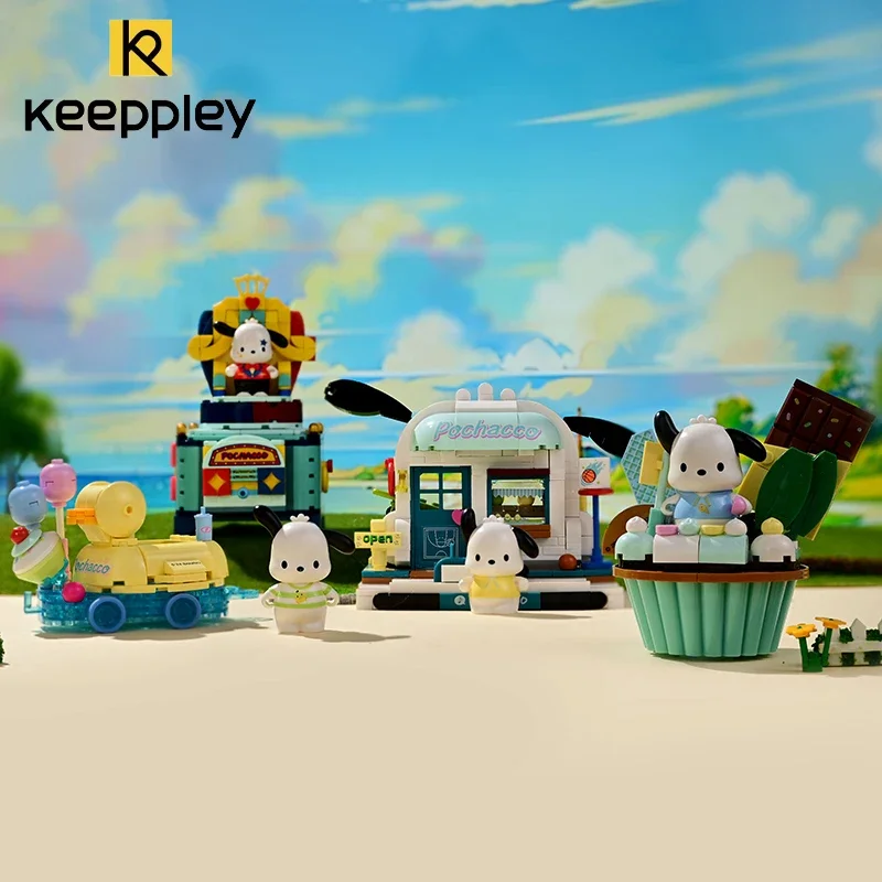 Bloco de construção Keeppley para crianças Sanrio Kuromi Street View, série Cartoon, modelo de montagem, brinquedo de decoração, presente de aniversário da menina, novo