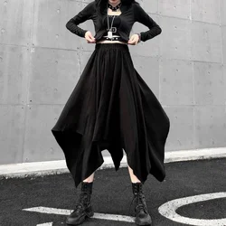 New Women's Dark Black Irregular High Waist Skirt Goth Punk Gothic Black Harajuku Long Vintage Skirt korean fashion clothing