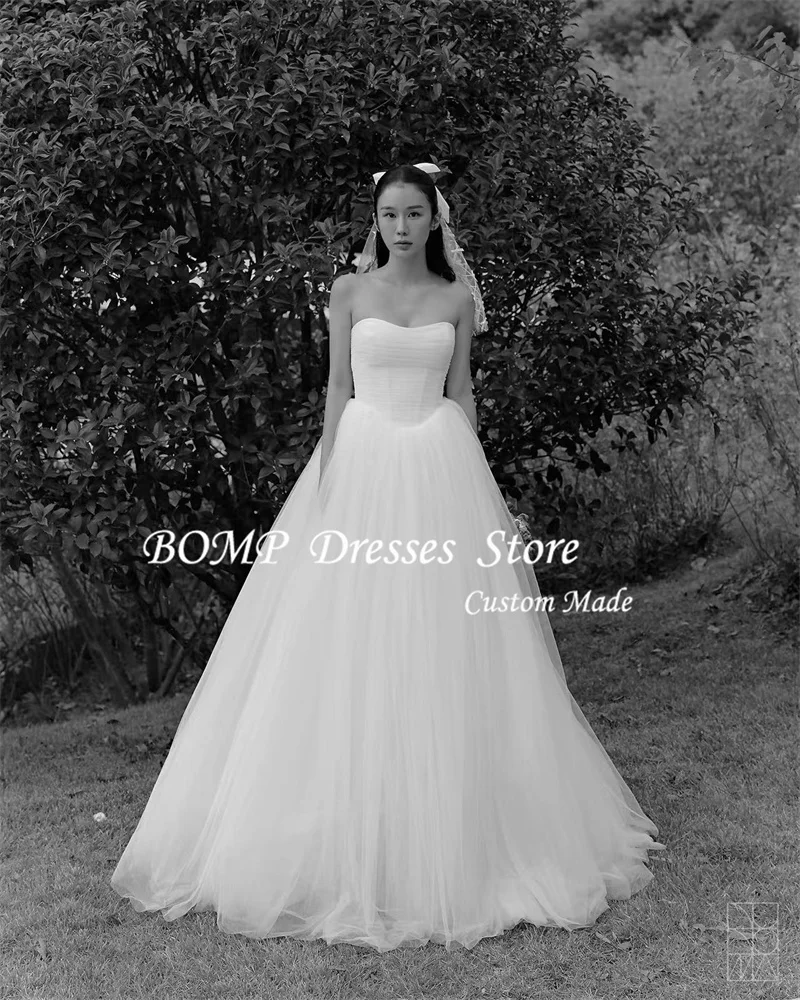 BOMP Simple Sweetheart Soft Tulle Wedding Dresses 웨딩드레스Korea Photo shoot Corset Back Bride Gowns Princess Customized Corset Back