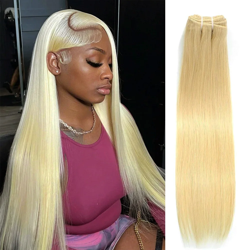 

10A Blonde 613 Bone Straight Human Hair Weave Double Weft Bundles 32 Inch Brazilian Remy Human Hair Extension 1 3 4 Bundles