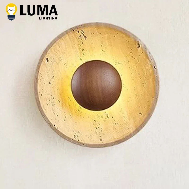 

Luma Japanese Style Cave Stone Wall Light, Yellow Travertine LED Wall Sconce Lamp for Livingroom TV Background Bedroom Bedside