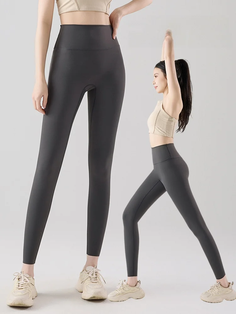 Legginsy sportowe z wysokim stanem, modelujące sylwetkę, z efektem skóry, do jogi, podnoszące pośladki, modelujące nogi dla kobiet.