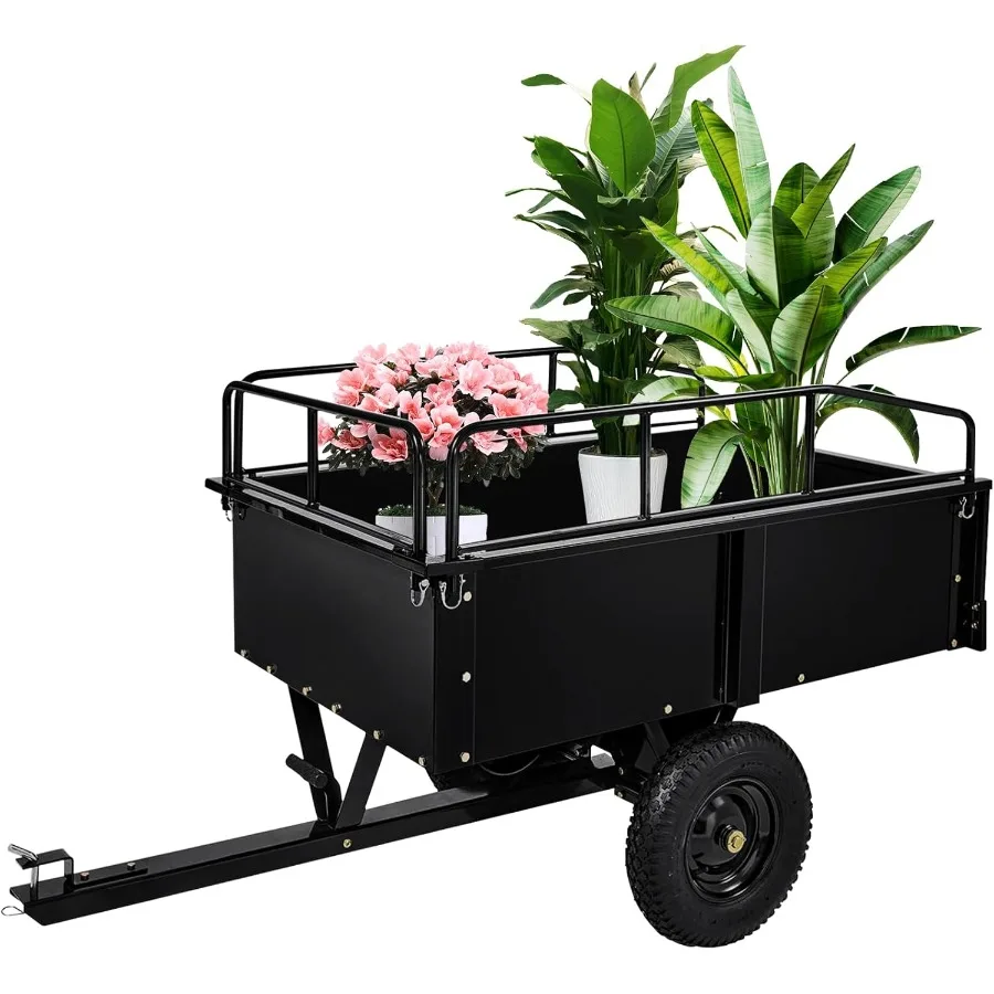 

Heavyduty utility trailer with 900 lb capacity designed for lawn mowers garden tractors ATVs and UTVs; versatile cargo dolly wi