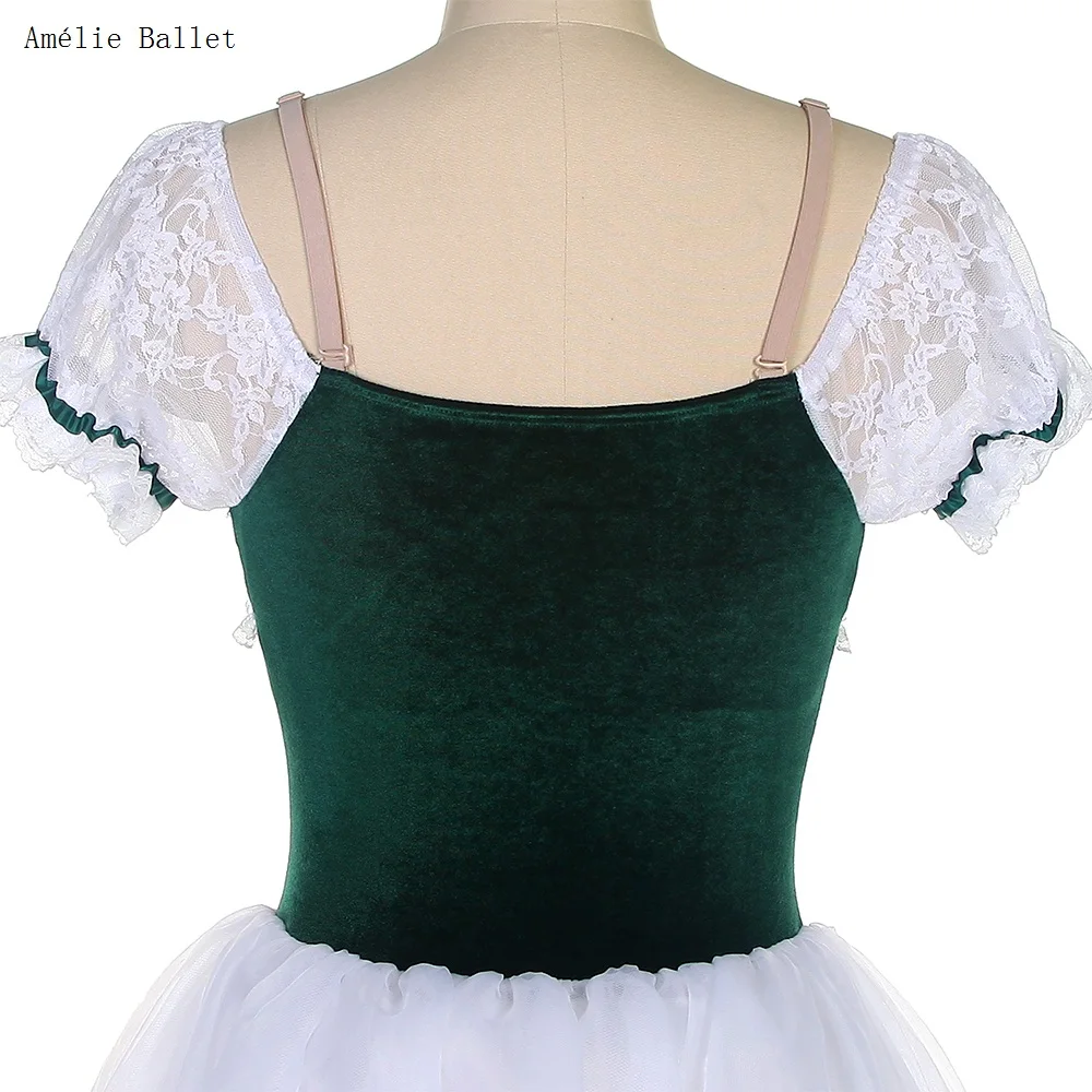 22024 แขนสั้นโรแมนติกยาวบัลเล่ต์ Tutu สีเขียว Velvet Bodice นุ่ม Tulle Tutu กระโปรงผู้หญิงสาวบัลเล่ต์ชุด