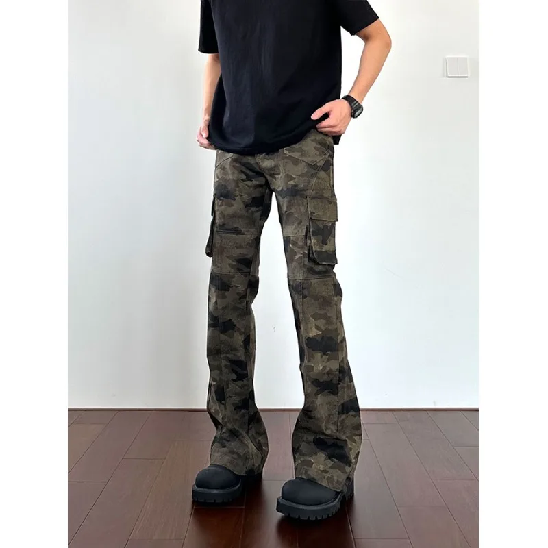 American Retro Camouflage Multi-pocket Jeans Men's Spring And Autumn New Hip-hop Straight And Thin Tooling Pants