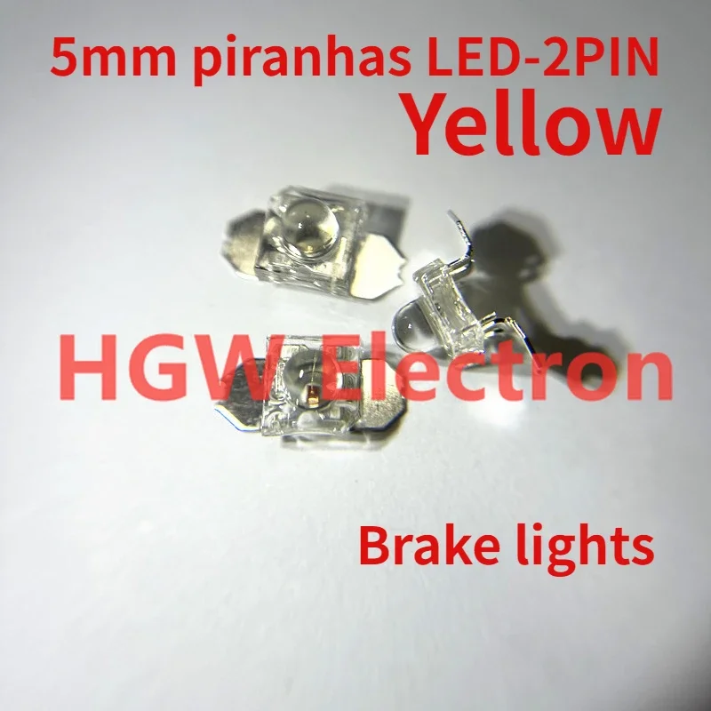 100pcs 5mm piranhas yellow highlight LED lamp bead F5 piranhas SMD-2 Brake lights auto lamp high-power imports 2pin Tail lamp