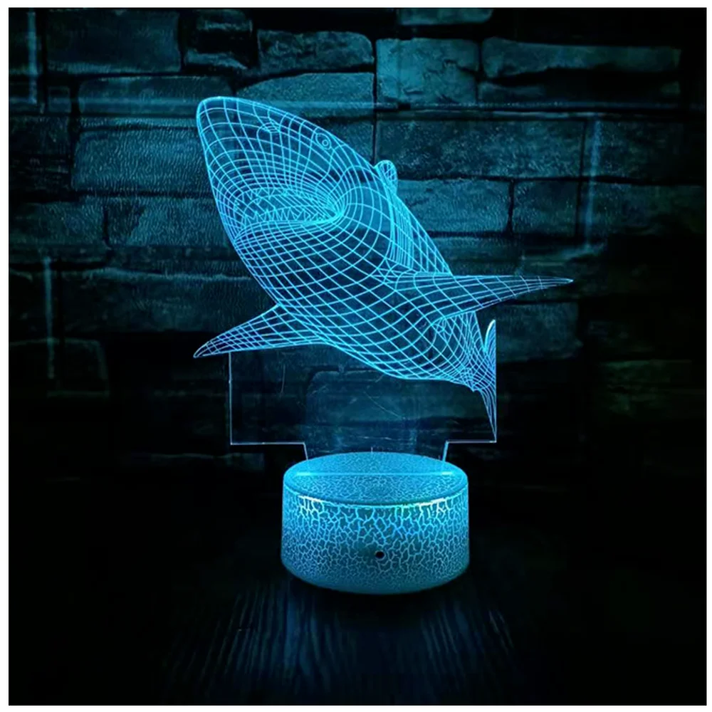 Nighdn-Shark 3D Illusion LED Night Lamp for Kids, Night Lights, Home Room Decor, USB Lamp, Bedside Table, Birthday, Christmas Gifts